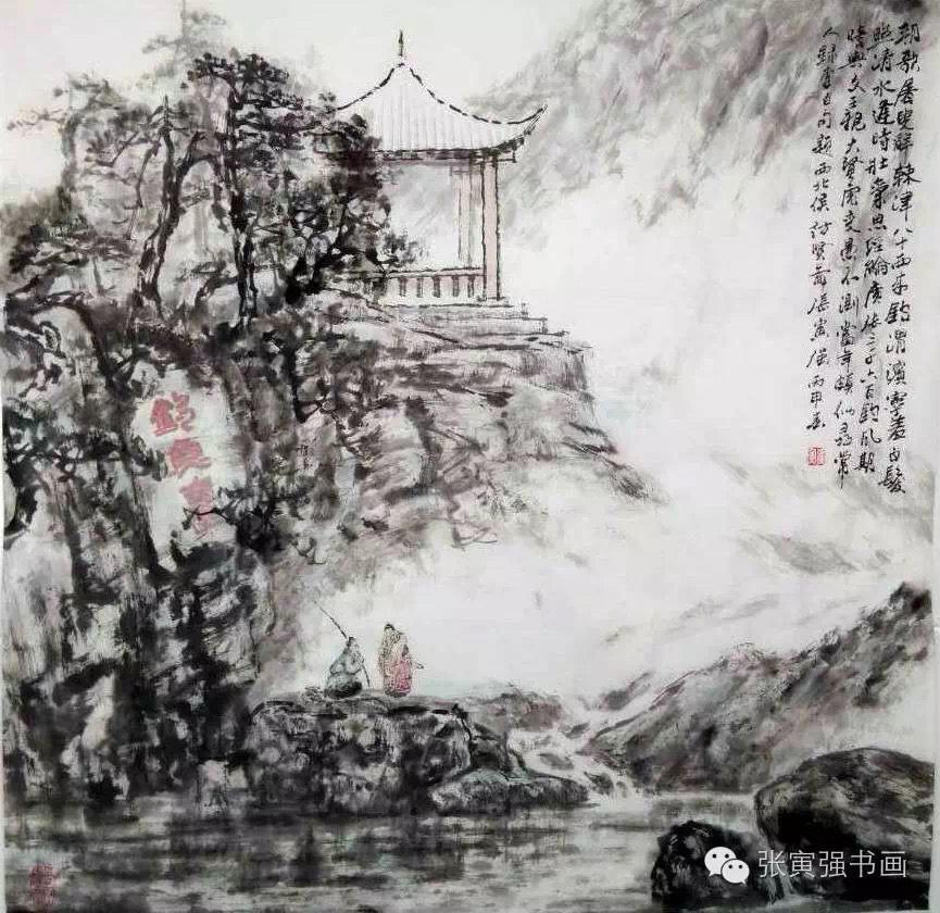 张寅强姜子牙钓鱼台山水画系列作品